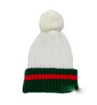 Beanie Ribbed pom pom Cable Knit Red Green Stripe Cuff Ski Snow Warm Winter-Unis