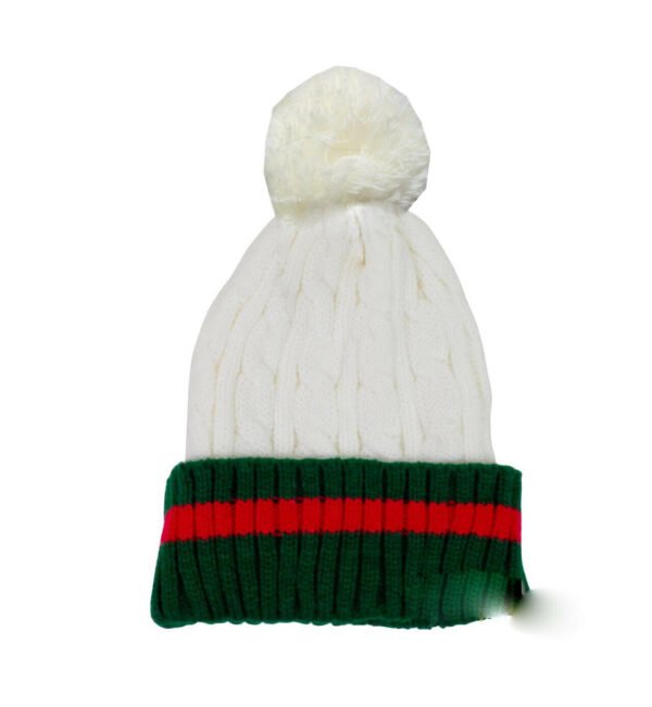 Beanie Ribbed pom pom Cable Knit Red Green Stripe Cuff Ski Snow Warm Winter-Unis