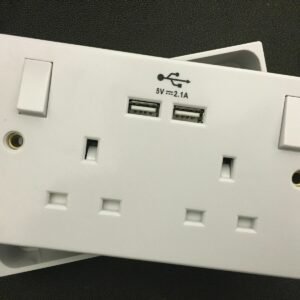 Double 2 Gang Plug Electric Socket & Back Box Pattress 13A, 2 USB Outlet Ports