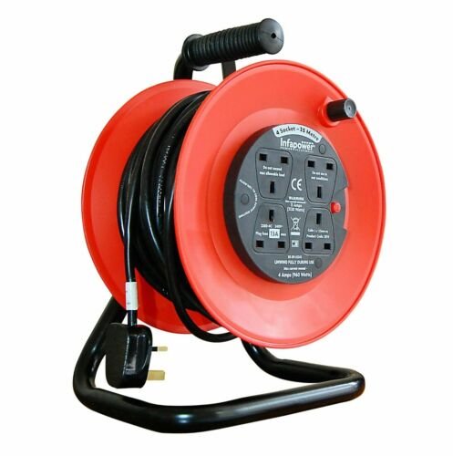 4 Gang Way 13 AMP Electric Extension Cable Reel Mains Plug & Socket Lead