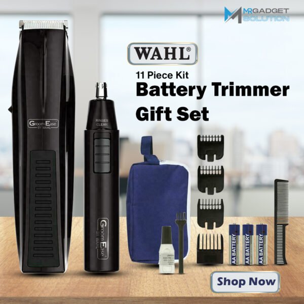 11Pcs Wahl Battery Power Hair Beard Cutter Nasal Nose Ear Trimer Clipper Set blk
