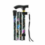 Walking Stick Easy Adjustable Folding Cane Flower Design Non-Slip (Black Flower)