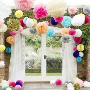 10Pcs Tissue Paper Pom Pom Garland Wedding Party Decor Hanging Birthday Balloon