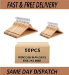 50 pack Wooden Hangers for Coat Suit Trouser Garments Clothes Coat Hanger Bar