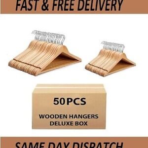 50 pack Wooden Hangers for Coat Suit Trouser Garments Clothes Coat Hanger Bar