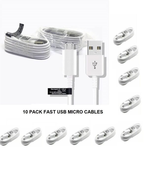 10 Wholesale Job Lot Fast USB Micro Sync Cable For Samsung J3 J5 S7 S6 S7 White