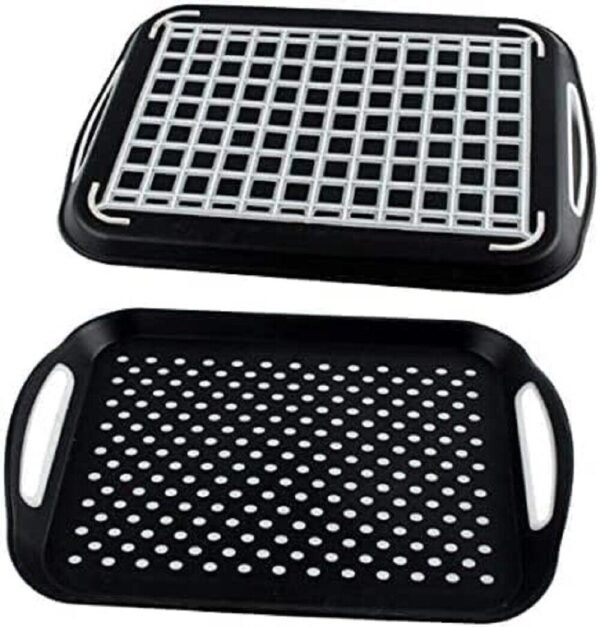 2 x Anti-Slip Top and Bottom Plastic Serving Tray with High Grip Rubber Non-Slip