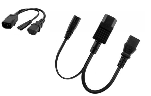 C14 Male to C13+C7 Female Splitter AC Power Extension Adapter Cable (2FT/60CM)