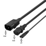 C14 Male to C13+C7 Female Splitter AC Power Extension Adapter Cable (2FT/60CM)