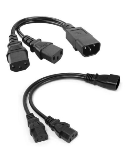 C14 to 2x C13 IEC 10AMP Mains Power Y Splitter 30cm Cable Kettle Lead PC Monitor