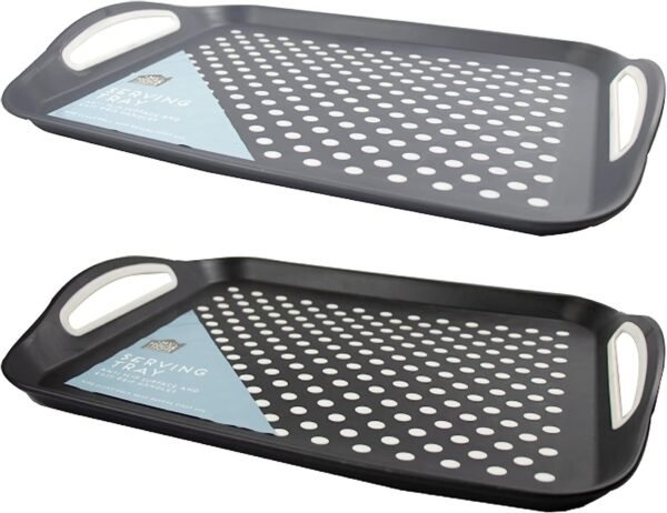 2 x Anti-Slip Top and Bottom Plastic Serving Tray with High Grip Rubber Non-Slip