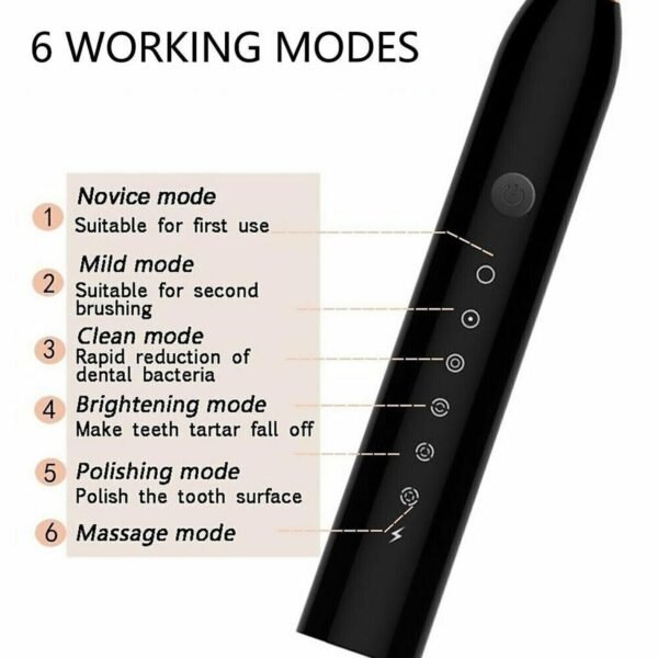 Electric Toothbrush Powerful Cleaning Rechargeable 6 Modes Brush - 4 Heads USB