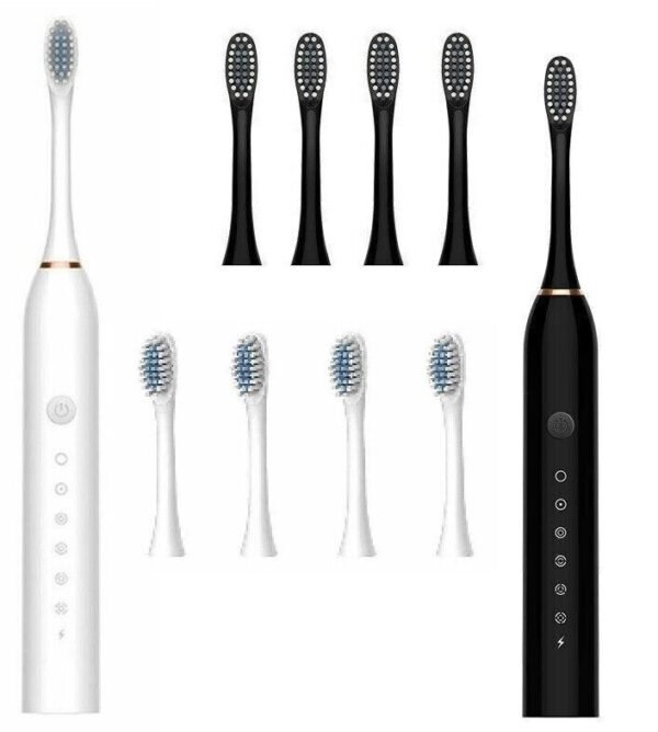 Electric Toothbrush Powerful Cleaning Rechargeable 6 Modes Brush - 4 Heads USB