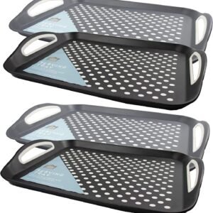 2 x Anti-Slip Top and Bottom Plastic Serving Tray with High Grip Rubber Non-Slip