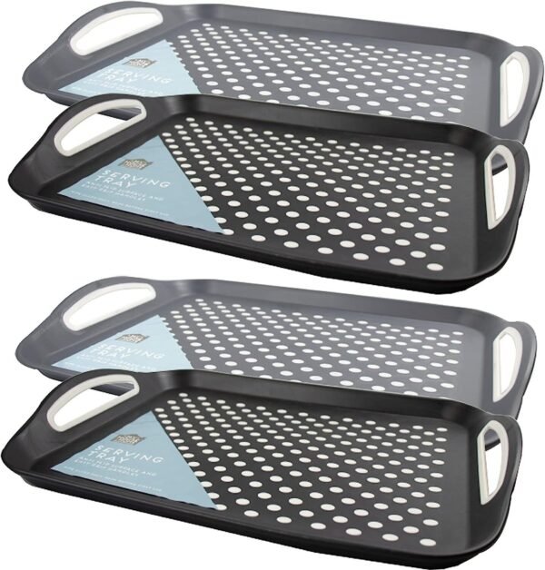 2 x Anti-Slip Top and Bottom Plastic Serving Tray with High Grip Rubber Non-Slip