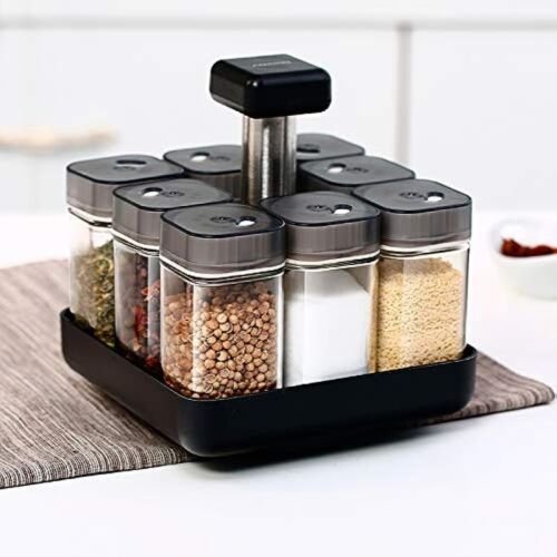 8Pcs Kitchen Seasoning Spice Jar Storage Rack Rotating Set Organizer Holder