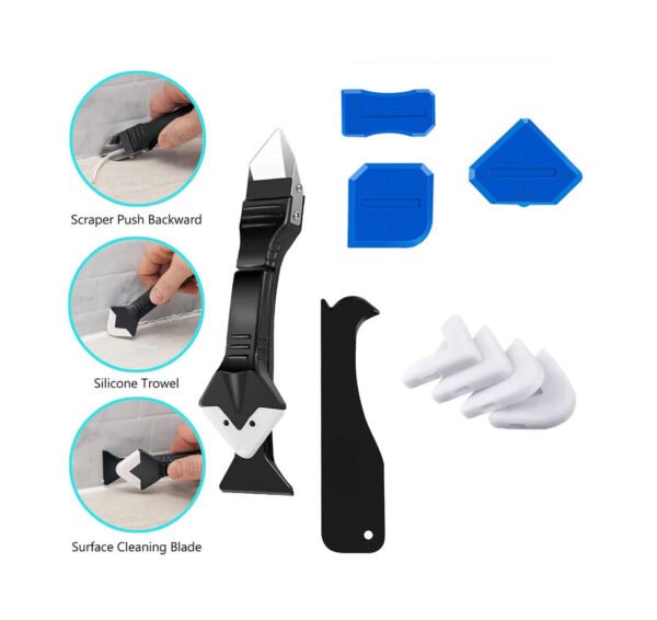 5-in-1 Silicone Sealant Remover and Caulking Tools Kit with Smoother Tool, Sealant Finishing Tool, Scraper, Caulking Mould Removal DIY for Bathroom, Kitchen, Floor, Window, Corner - Complete Tool Kit