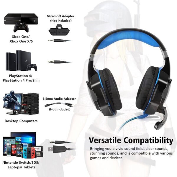 Pro Gaming Headset With Microphone For PS5 PS4 Xbox One X S, Over Ear Wired Headphones For PC