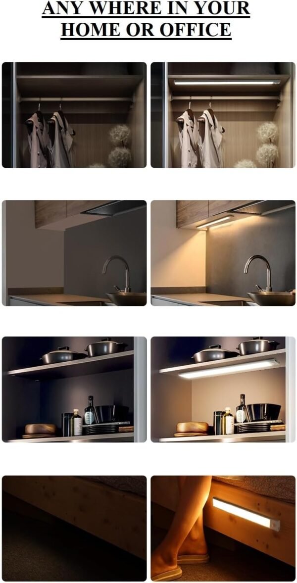Mr.Gadget's Solutions LED Motion Sensor Closet Light with USB Rechargeable Battery, 3 Color Temperature Options, Dimmable Under Cabinet Lighting, Light for Kitchen, Wardrobe, Stairs (30cm)